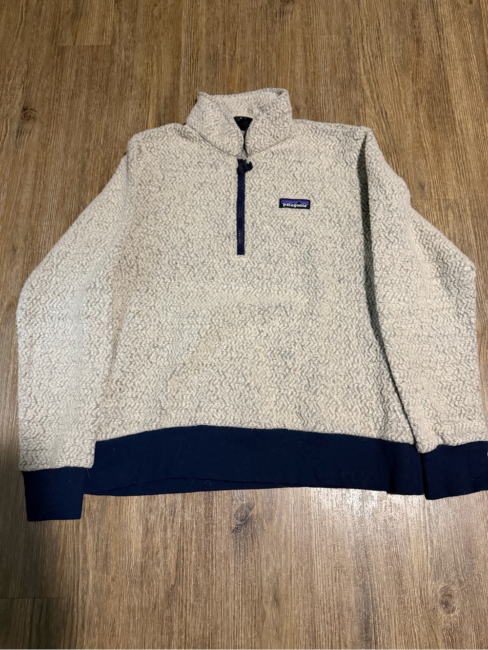 Patagonia Sherpa Zip-Up Pullover - Cream with Navy Trim